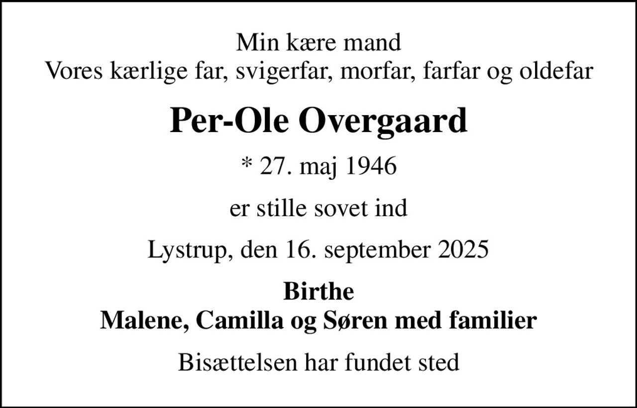 Per-Ole Steen Overgaard | Dødsannoncer i Danmark