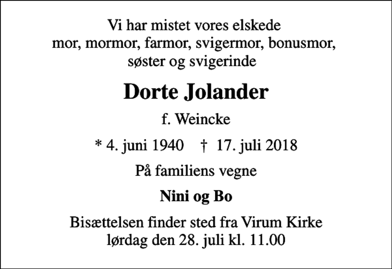 Dorte Jolander | Danmarks største medie for mindesider og dødsannoncer