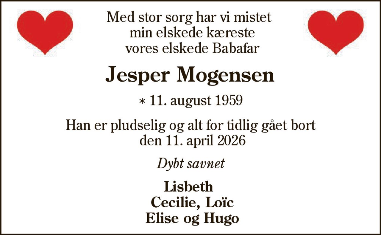 Jesper Giørtz Mogensen 
*​ 11. august 1959​    ✝​ 11. april 2026