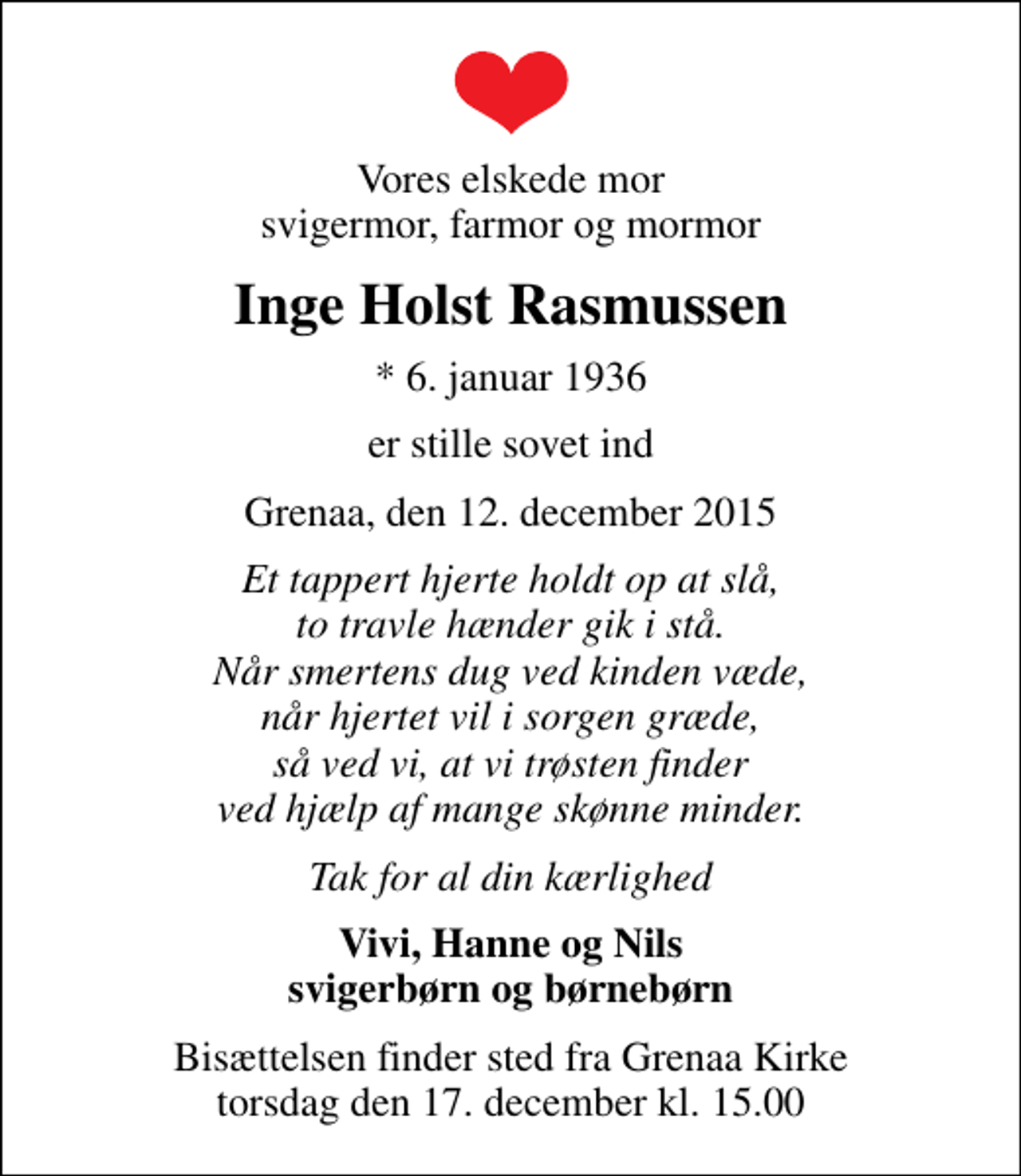 Inge Holst Rasmussen | Danmarks største medie for mindesider og ...