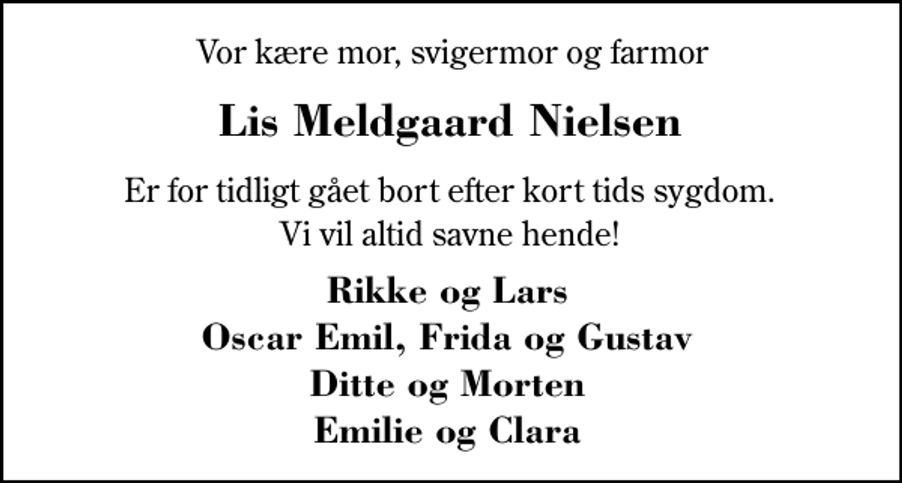 Lis Meldgaard Nielsen | Danmarks største medie for mindesider og ...