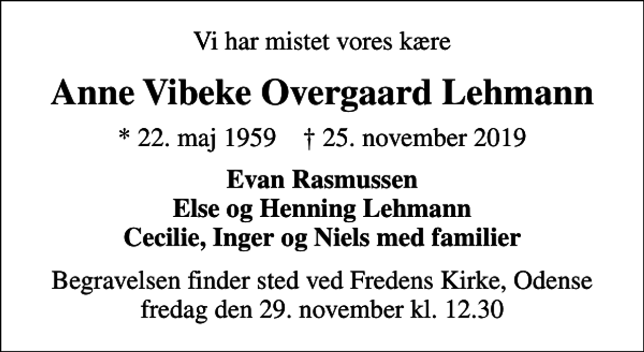 Anne Vibeke Overgaard Lehmann | Danmarks største medie for mindesider ...