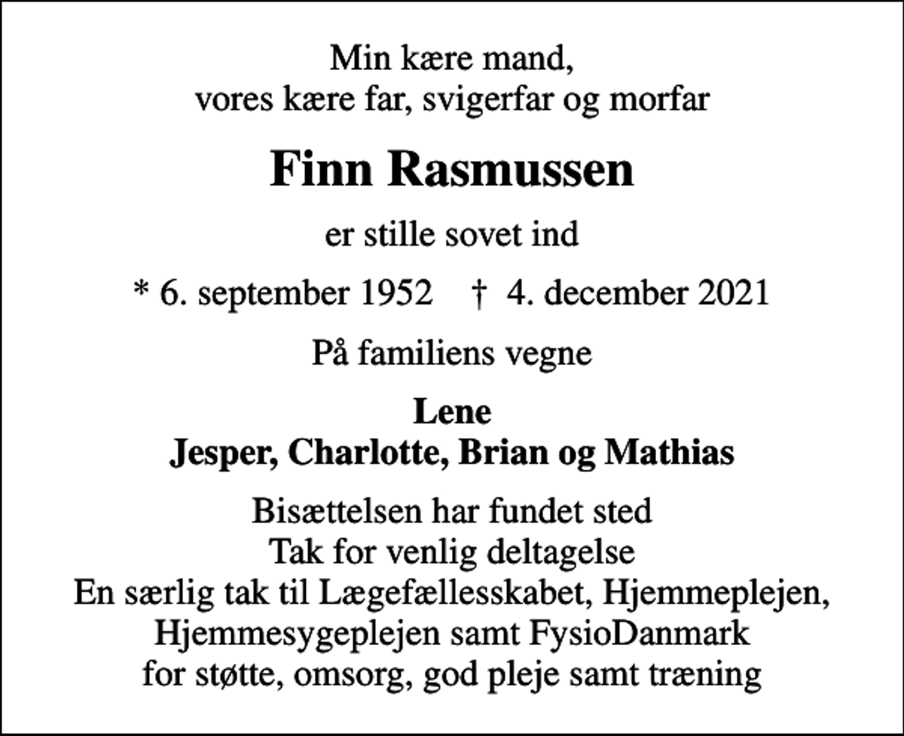 Finn Rasmussen | Danmarks største medie for mindesider og dødsannoncer
