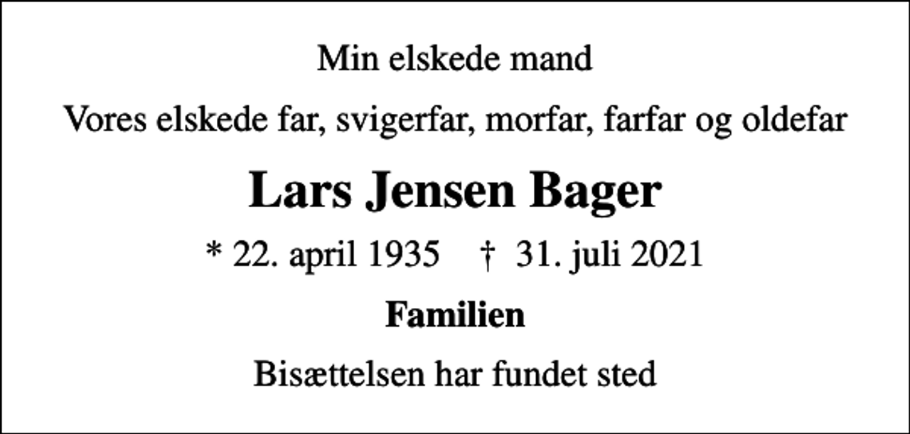 Lars Jensen Bager | Danmarks største medie for mindesider og dødsannoncer