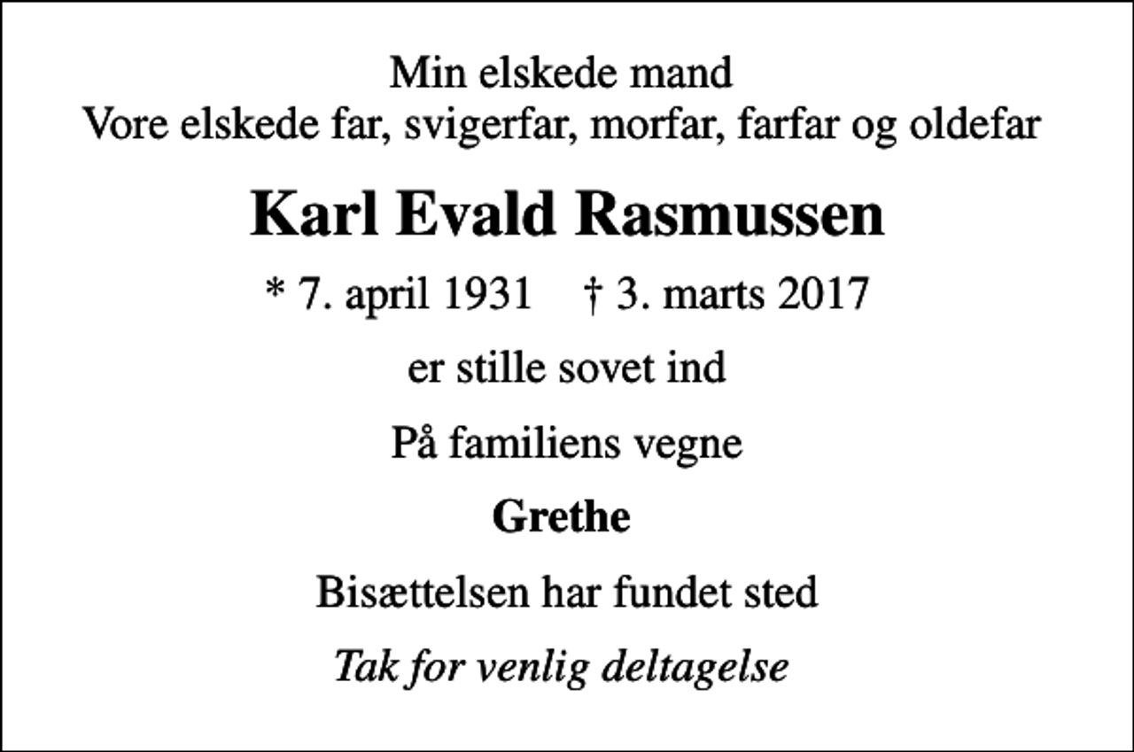 Karl Evald Rasmussen | Danmarks største medie for mindesider og ...
