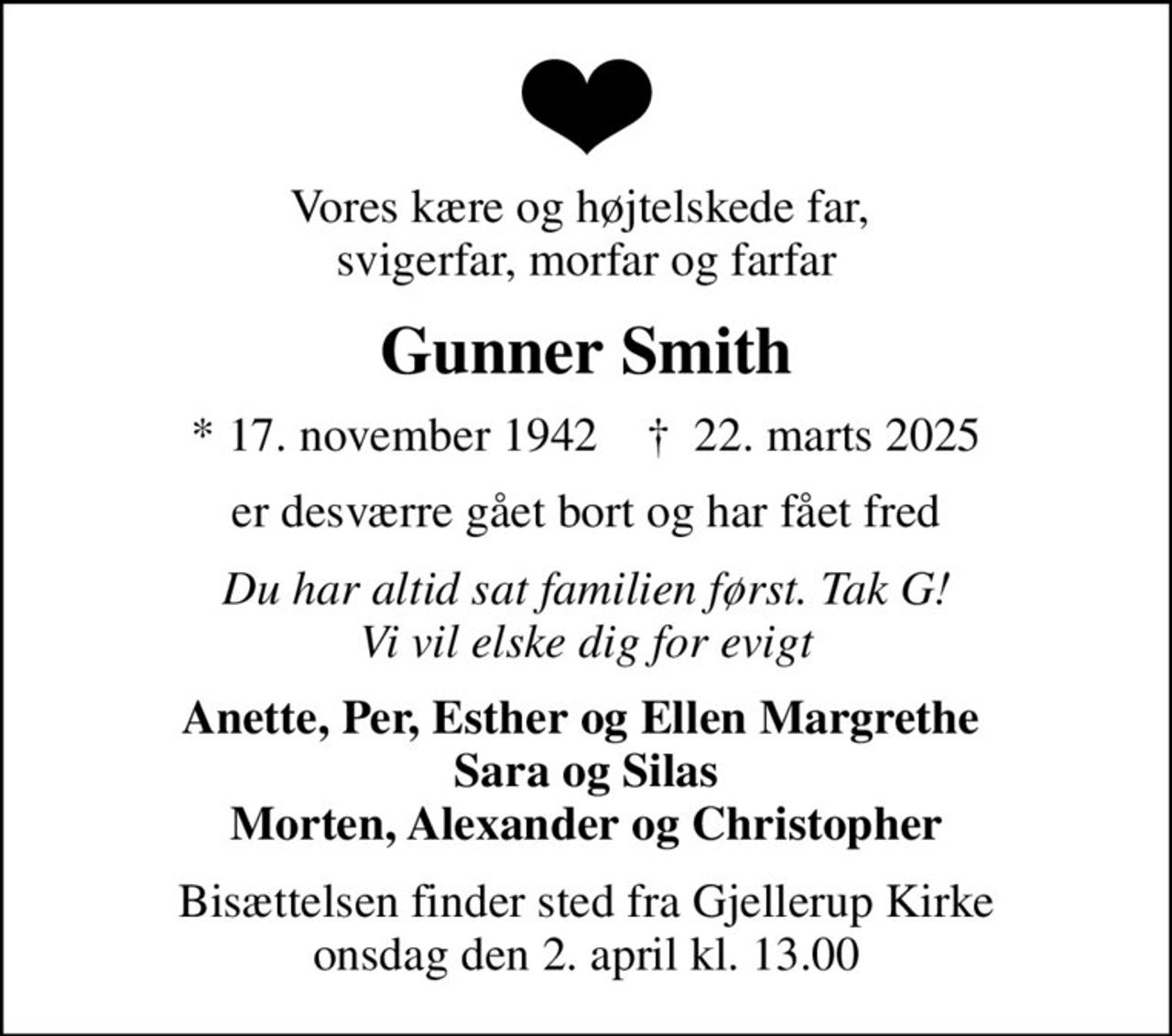 Gunner Smith | Danmarks største medie for mindesider og dødsannoncer