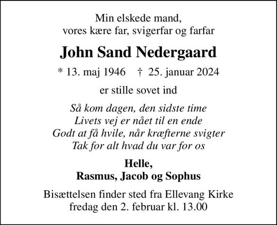 John Sand Nedergaard | Dødsannoncer i Danmark