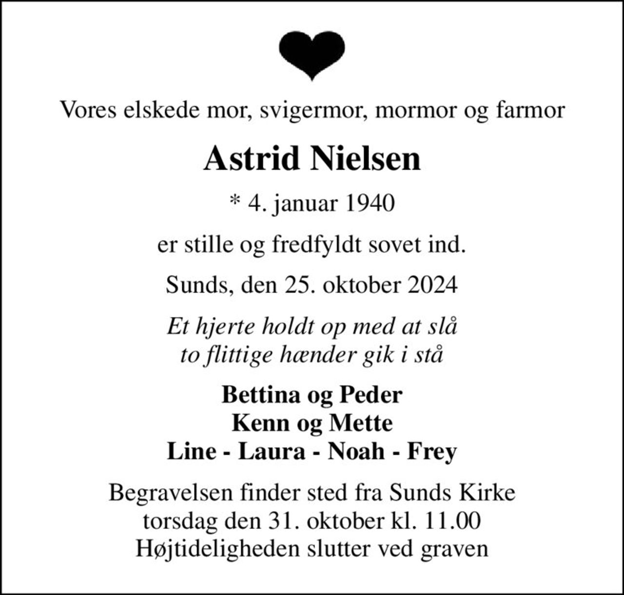 Astrid Nielsen | Danmarks største medie for mindesider og dødsannoncer