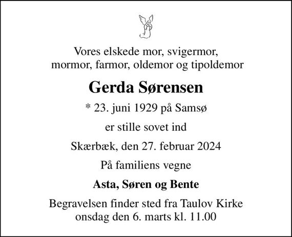 Gerda Sørensen | Dødsannoncer i Danmark