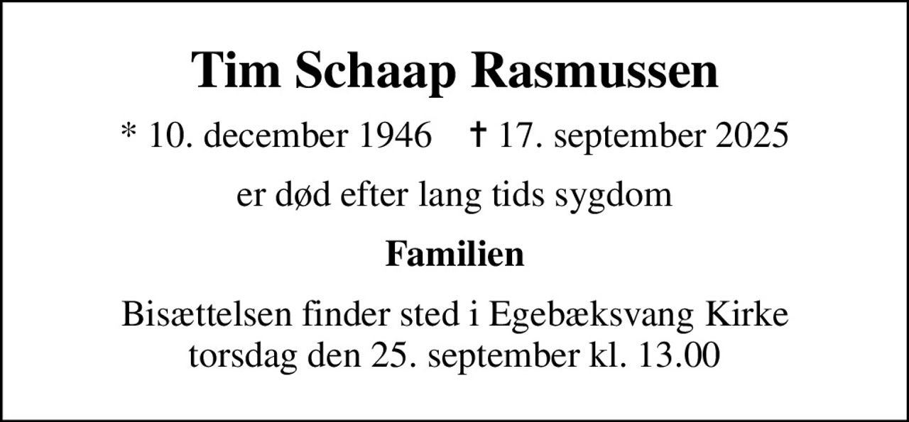 Tim Schaap Rasmussen | Danmarks største medie for mindesider og ...