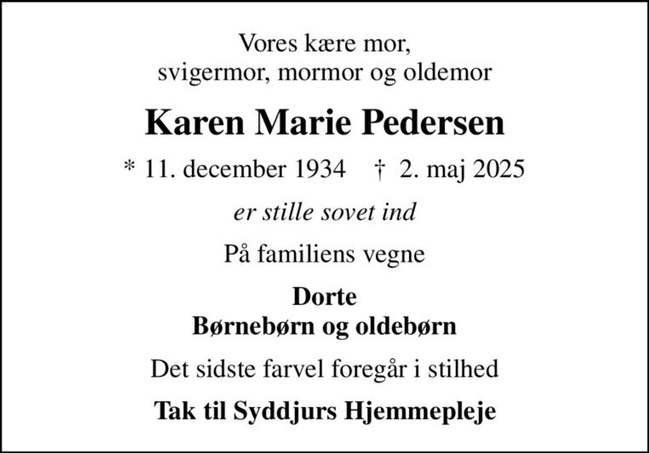 Karen Marie Pedersen | Danmarks største medie for mindesider og ...
