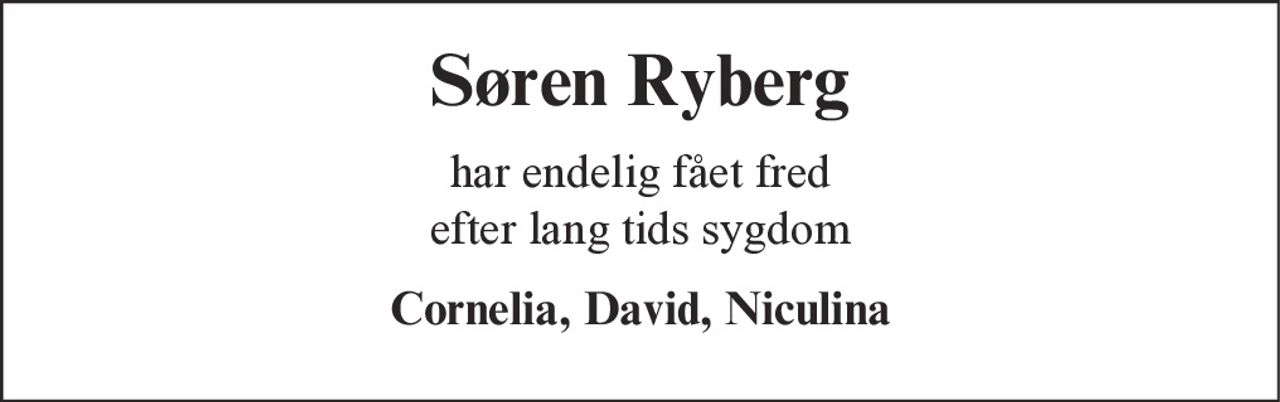 Søren Ryberg 
* 2. september 1967 
✝ 30. marts 2026