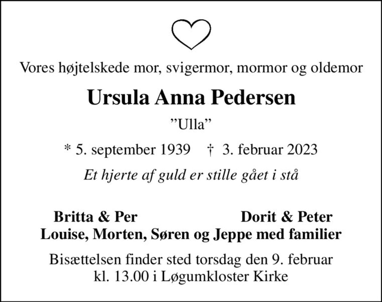 Ursula Anna Pedersen | Danmarks største medie for mindesider og ...