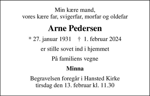Arne Pedersen Dødsannoncer i Danmark