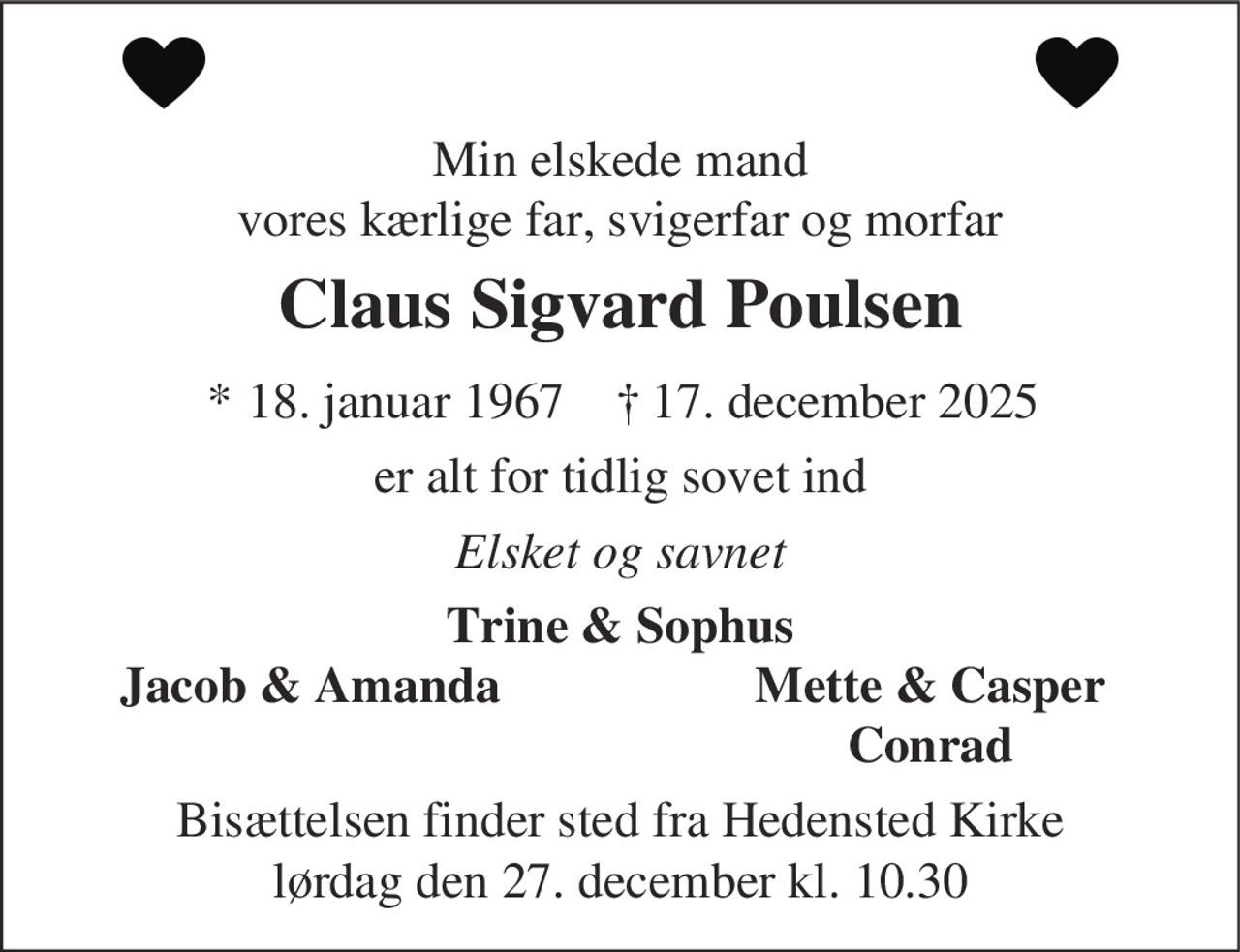 Claus Sigvard Poulsen 
* 18. januar 1967 
✝ 17. december 2025