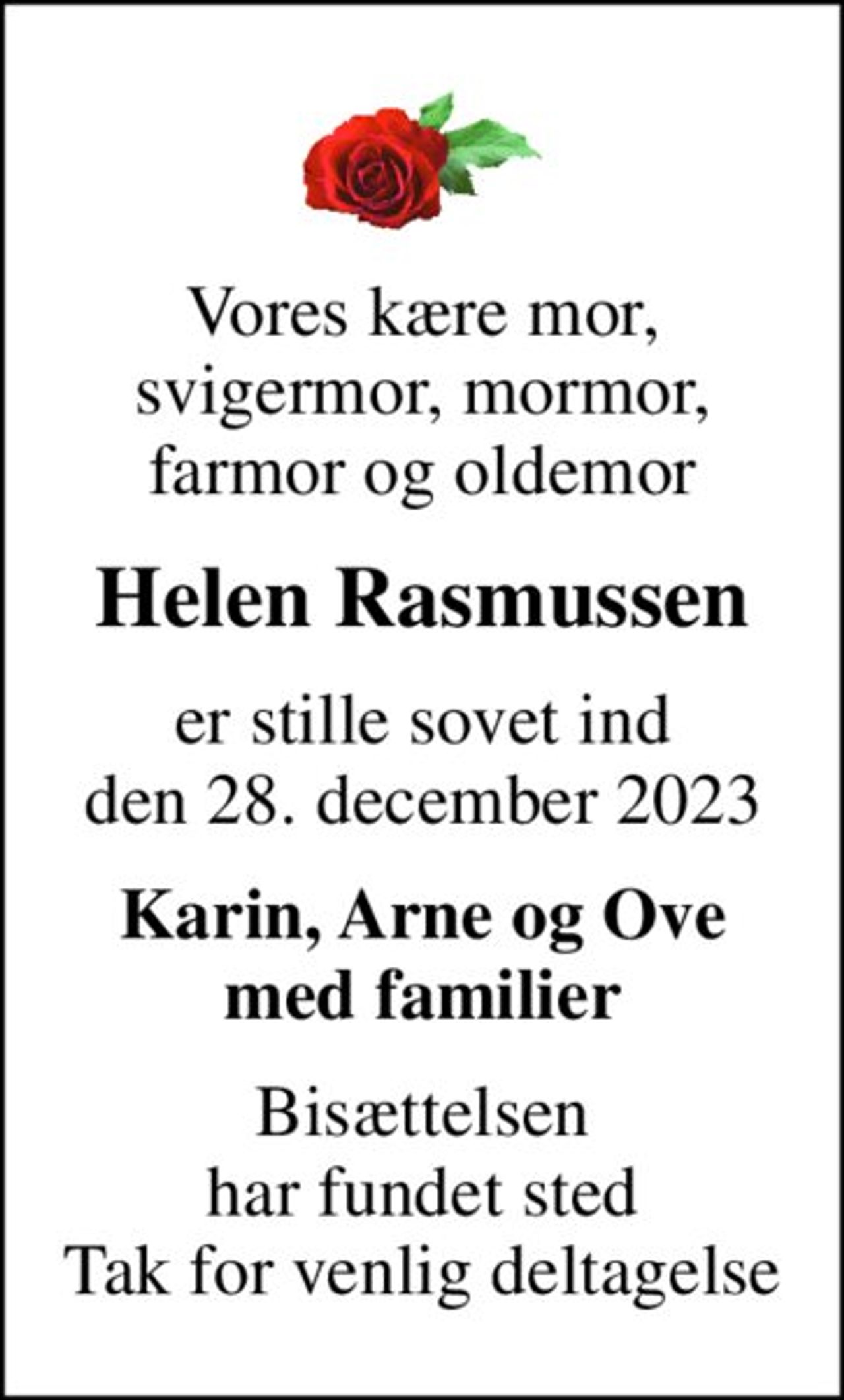 Helen Rasmussen | Danmarks største medie for mindesider og dødsannoncer