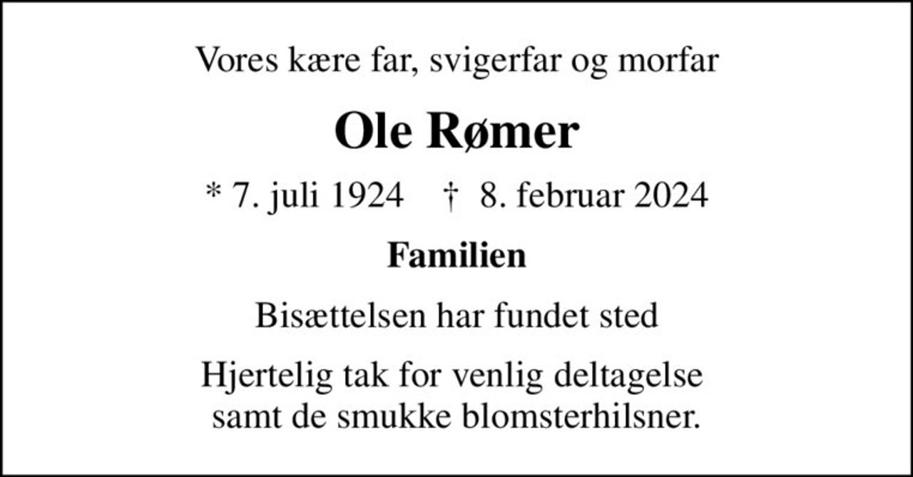 Ole Rømer | Danmarks største medie for mindesider og dødsannoncer