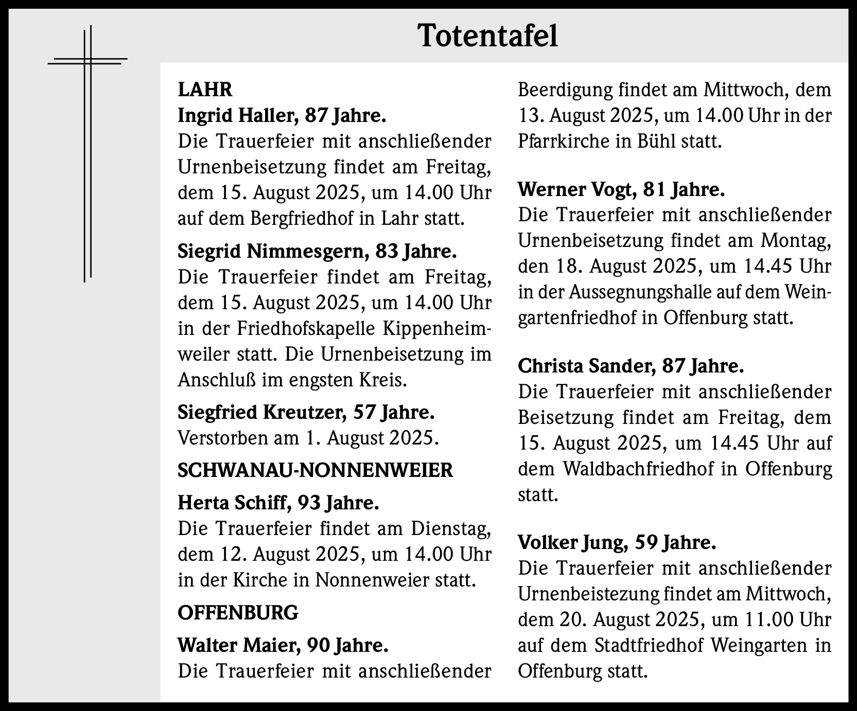 Totentafel
