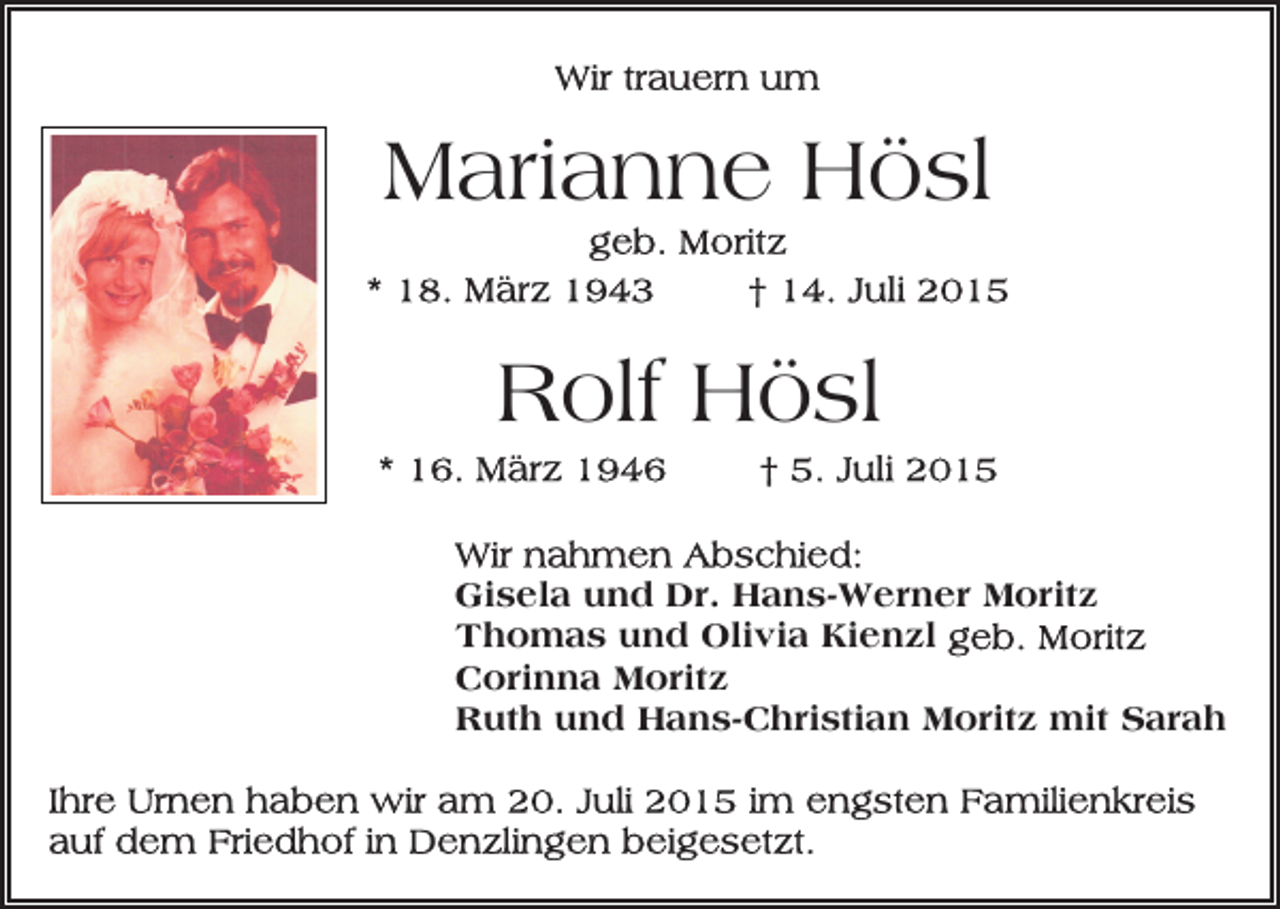 <p>Marianne Hösl<br />Rolf Hösl<br />Gisela und Dr. Hans-Werner Moritz<br />Thomas und Olivia Kienzl<br />Corinna Moritz<br />Ruth und Hans-Christian Moritz mit Sarah</p>