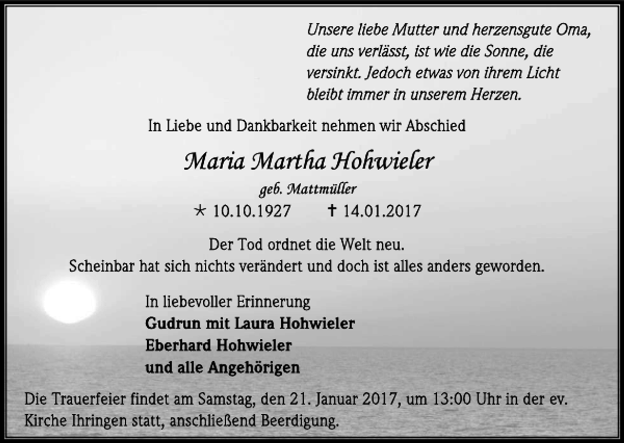 <p>Maria Martha Hohwieler<br /></p><p>geb. Mattmüller<br /></p>