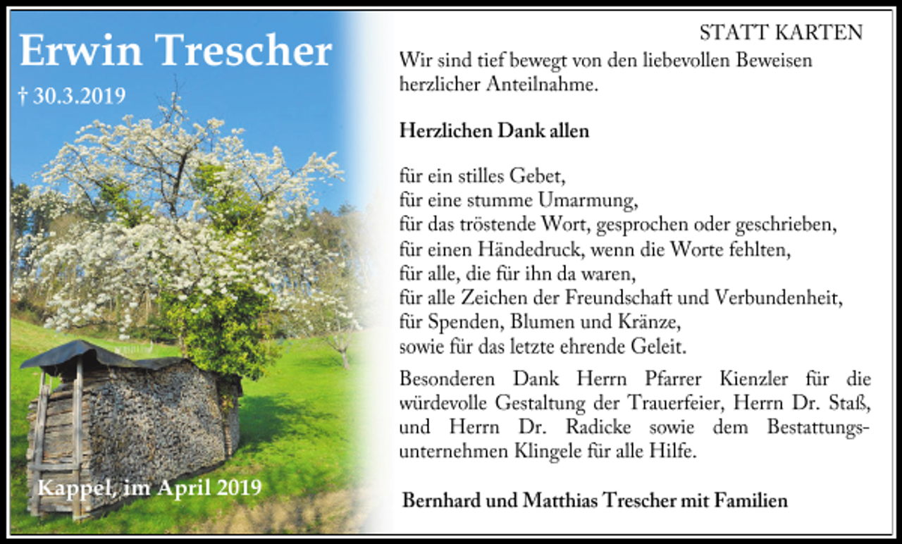 <p>Erwin Trescher</p><p>Kappel, im April 2019</p>
