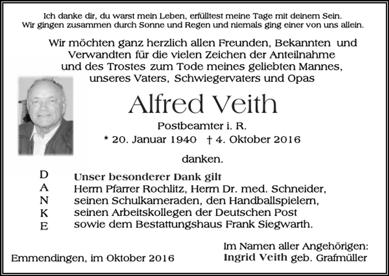 <p>Alfred Veith<br />Unser besonderer Dank gilt</p><p>Ingrid Veith</p>