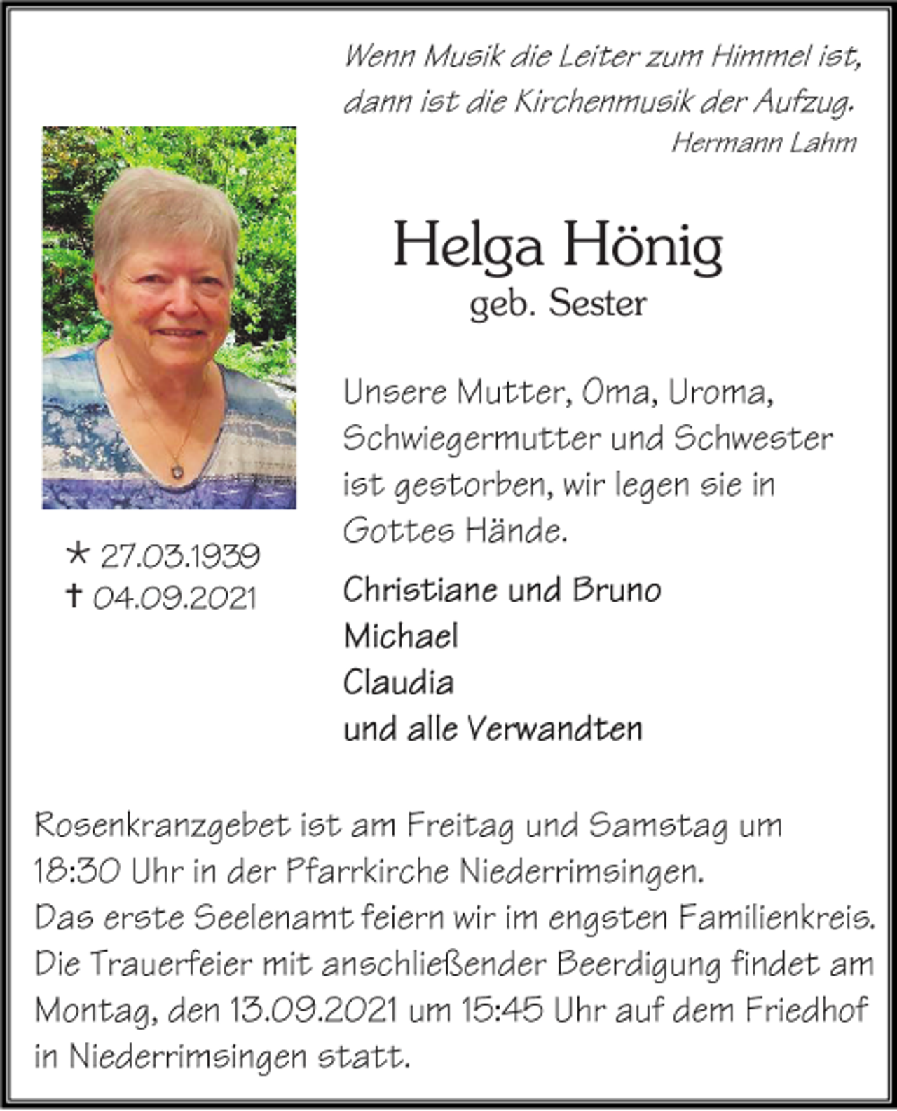 <p>Helga Hönig<br />geb. Sester</p><p><br /></p>