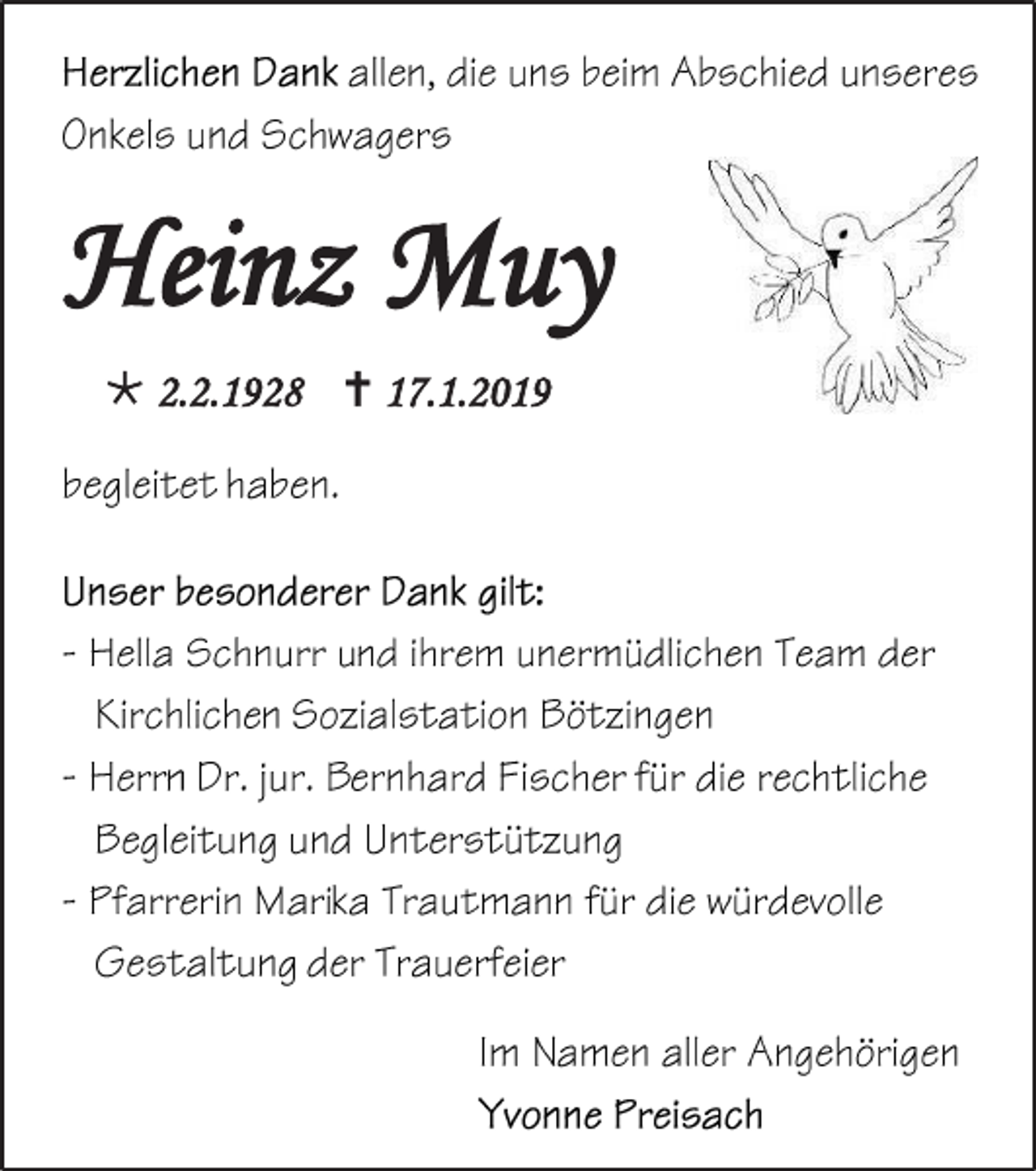 <p>Heinz Muy<br /> 2.2.1928  17.1.2019</p>