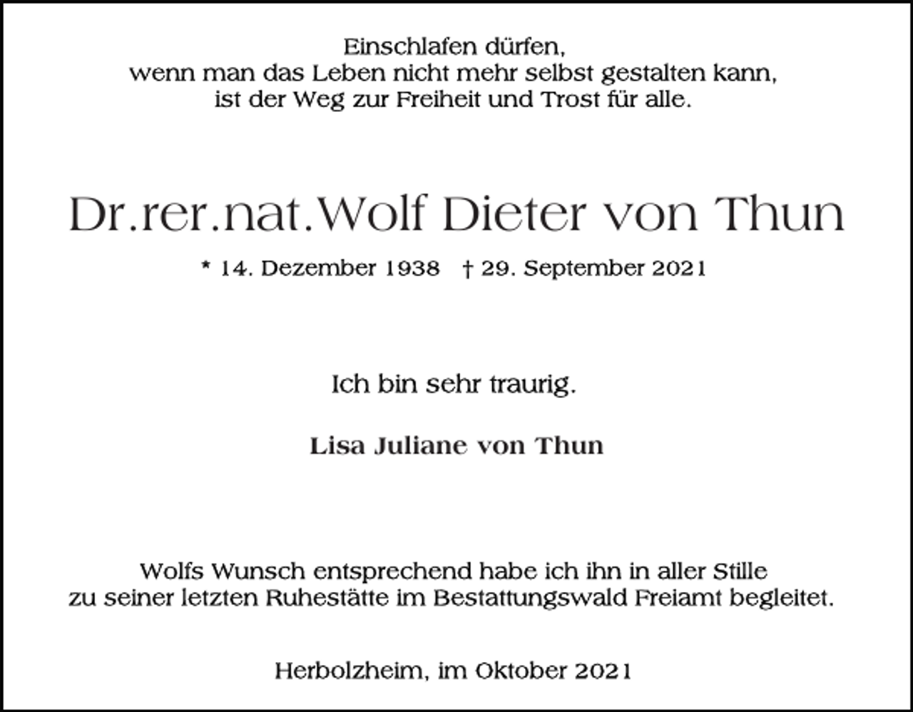<p>Dr.rer.nat.Wolf Dieter von Thun</p><p>Lisa Juliane von Thun</p>