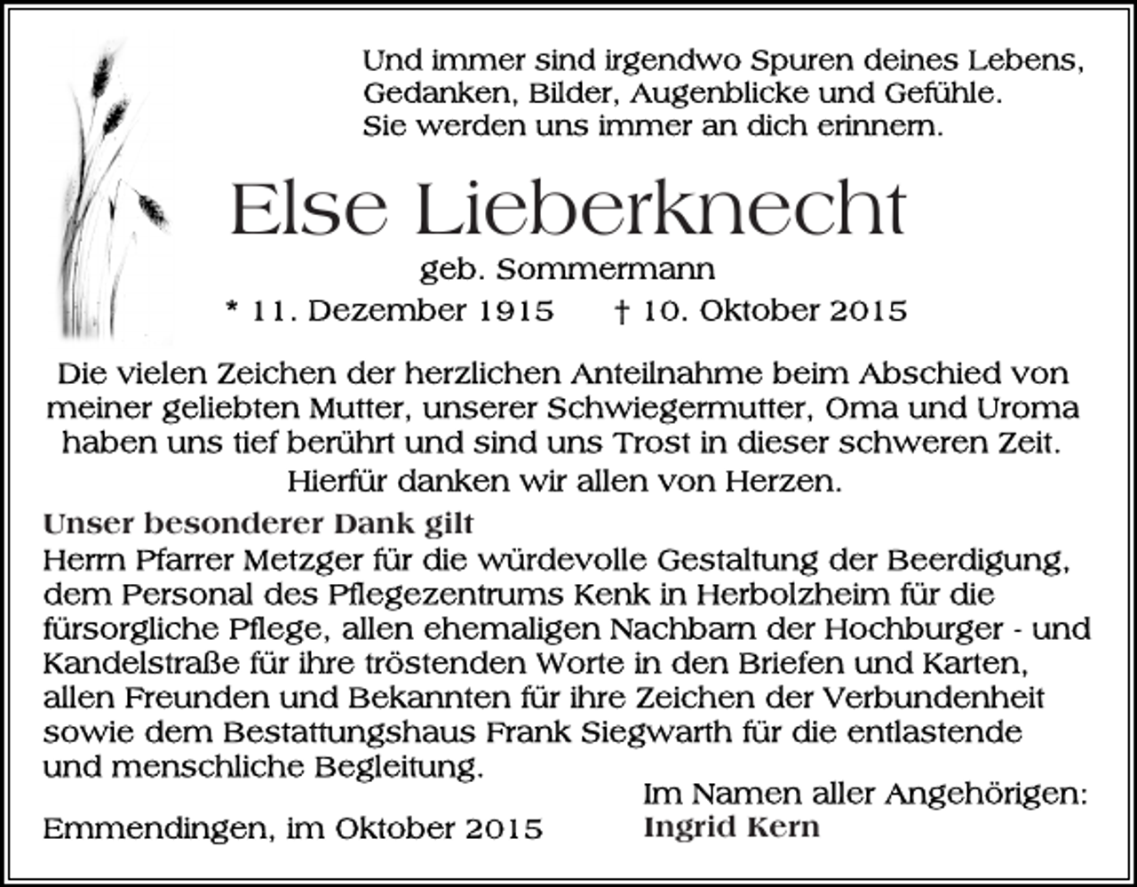 <p>Else Lieberknecht</p><p>Unser besonderer Dank gilt</p><p>Ingrid Kern</p>