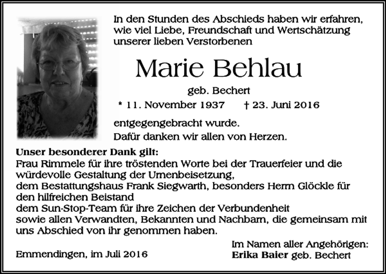 <p>Marie Behlau</p><p>Unser besonderer Dank gilt:</p><p>Erika Baier</p>