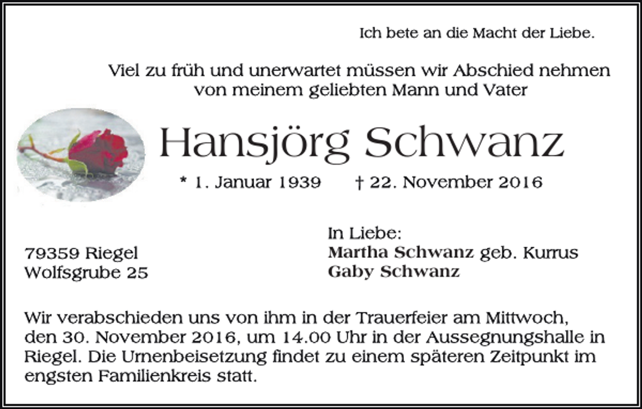 <p>Hansjörg Schwanz<br />Martha Schwanz<br />Gaby Schwanz</p>