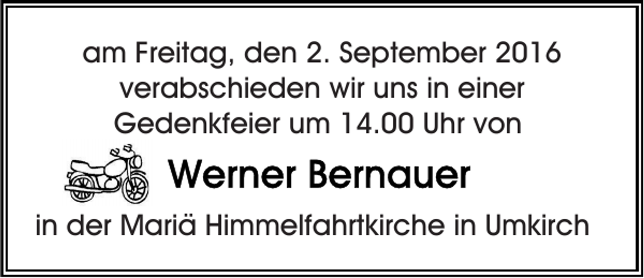 <p>am Freitag, den 2. September 2016<br />verabschieden wir uns in einer<br />Gedenkfeier um 14.00 Uhr von<br />in der Mariä Himmelfahrtkirche in Umkirch</p>