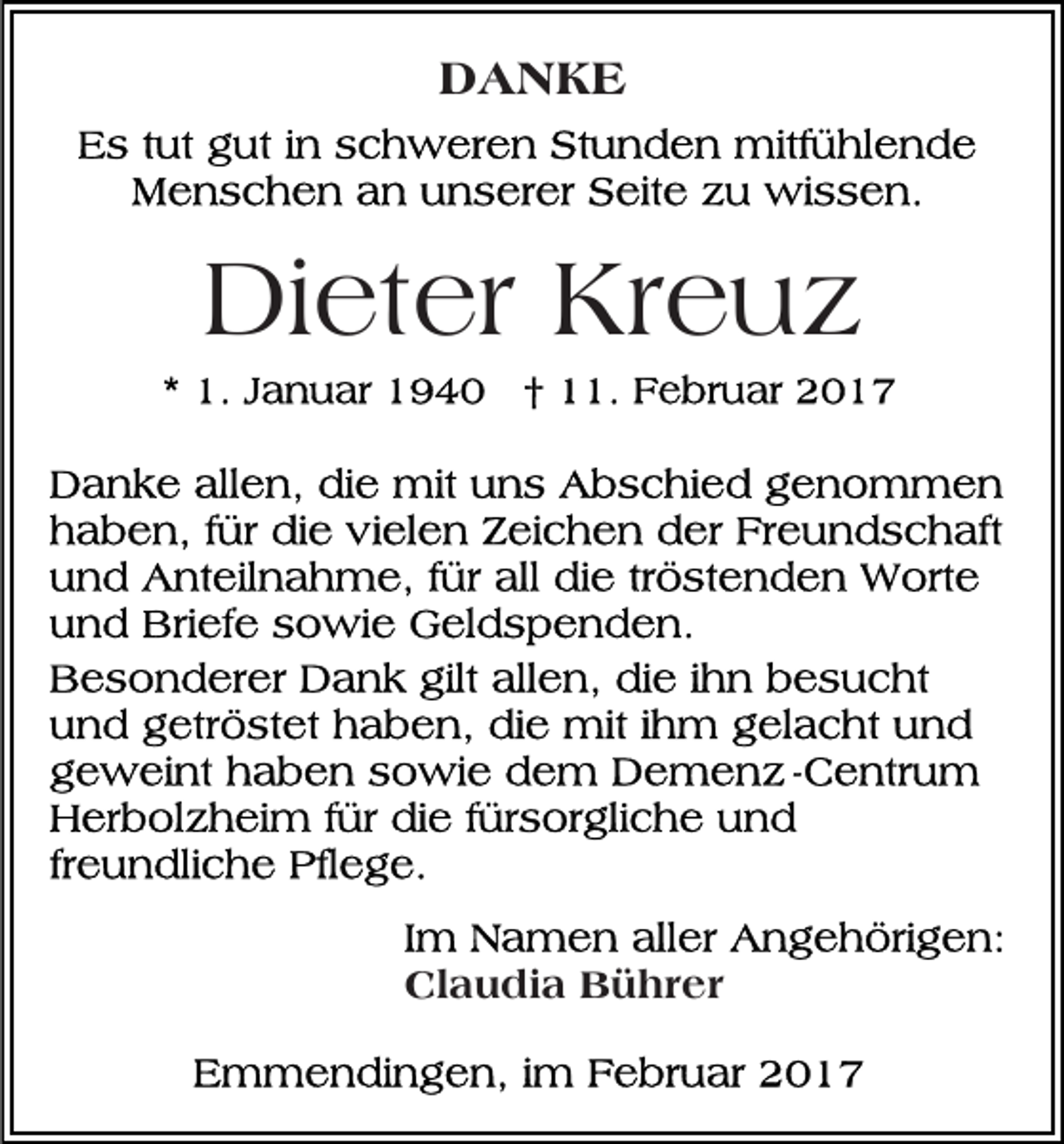 <p>DANKE</p><p>Dieter Kreuz</p><p>Claudia Bührer</p>