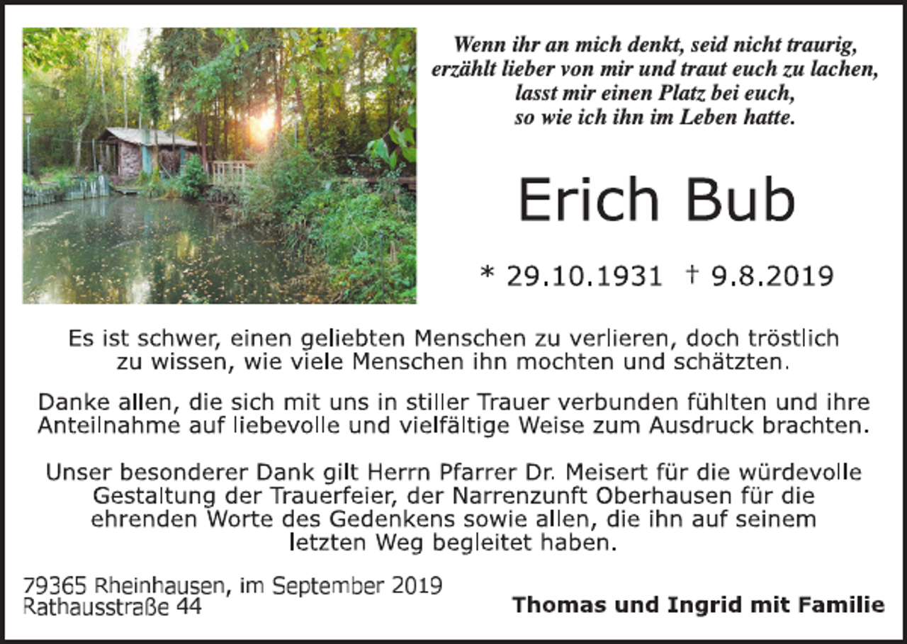 <p>Wenn ihr an mich denkt, seid nicht traurig,<br />erzählt lieber von mir und traut euch zu lachen,<br />lasst mir einen Platz bei euch,<br />so wie ich ihn im Leben hatte.</p>