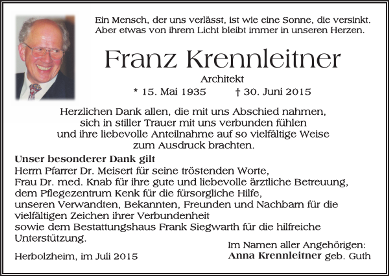 <p>Franz Krennleitner</p><p>Unser besonderer Dank gilt</p><p>Anna Krennleitner</p>