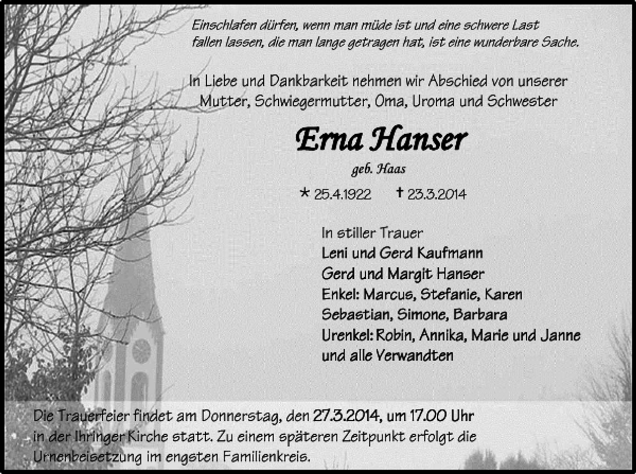 <p>Erna Hanser<br />geb. Haas</p><p></p><p></p>