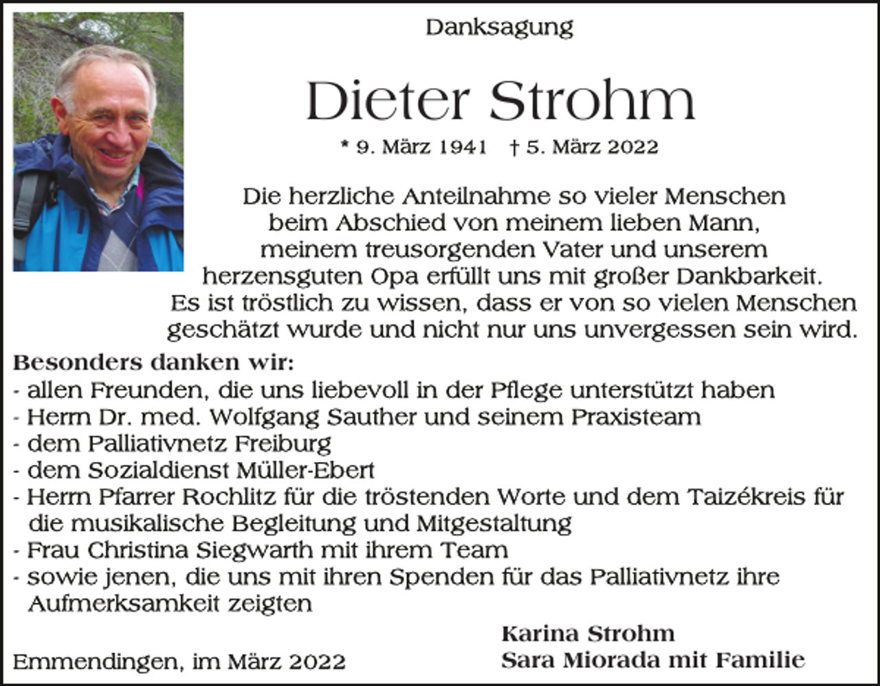 <p>Dieter Strohm</p><p>Besonders danken wir:</p><p>Karina Strohm<br />Sara Miorada mit Familie</p>