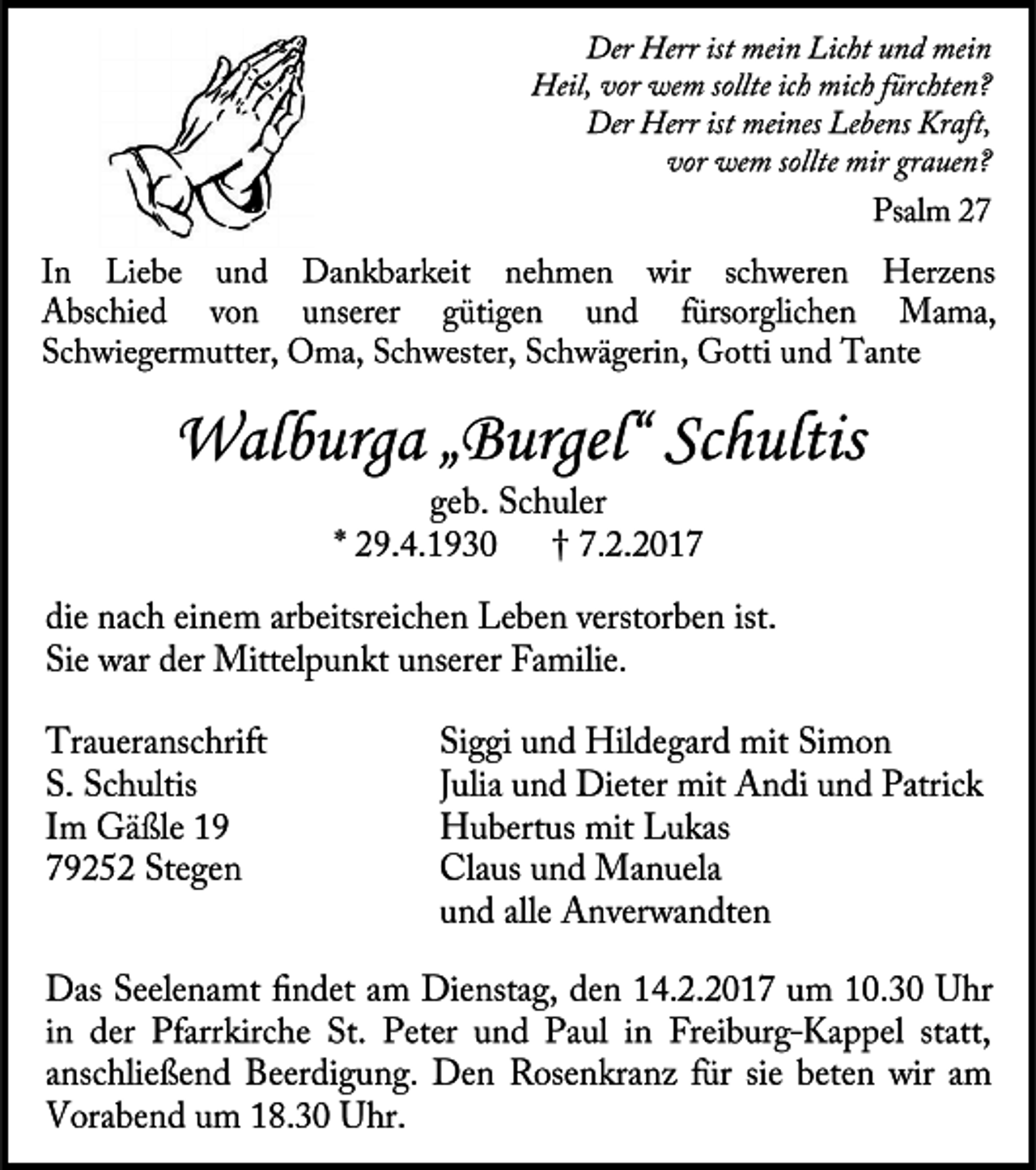<p>Walburga „Burgel“ Schultis</p>