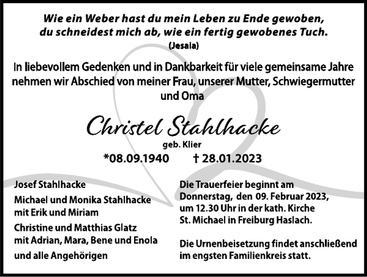<p>Wie ein Weber hast du mein Leben zu Ende gewoben,<br />du schneidest mich ab, wie ein fertig gewobenes Tuch.<br />(Jesaia)</p>