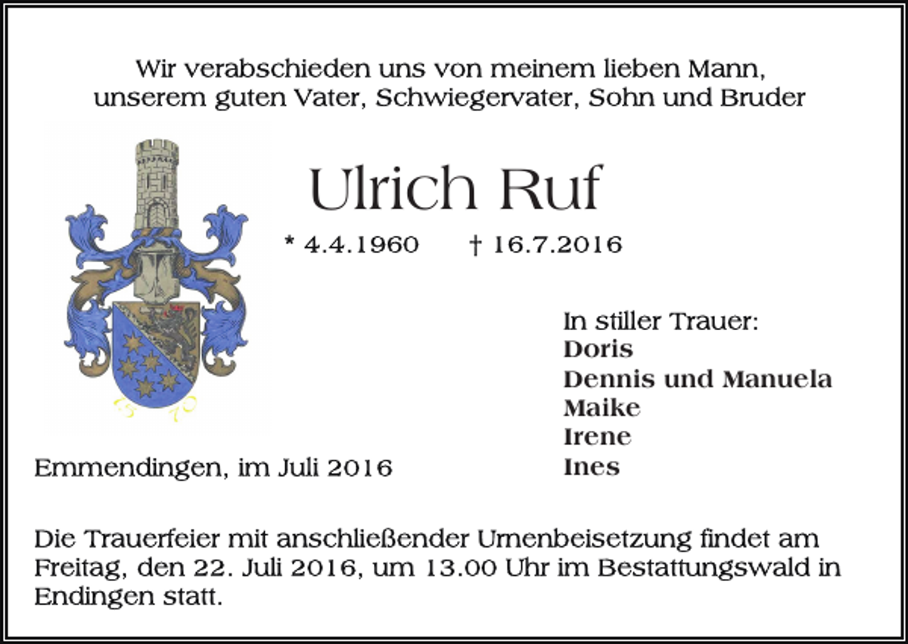 <p>Ulrich Ruf<br />Doris<br />Dennis und Manuela<br />Maike<br />Irene<br />Ines</p>