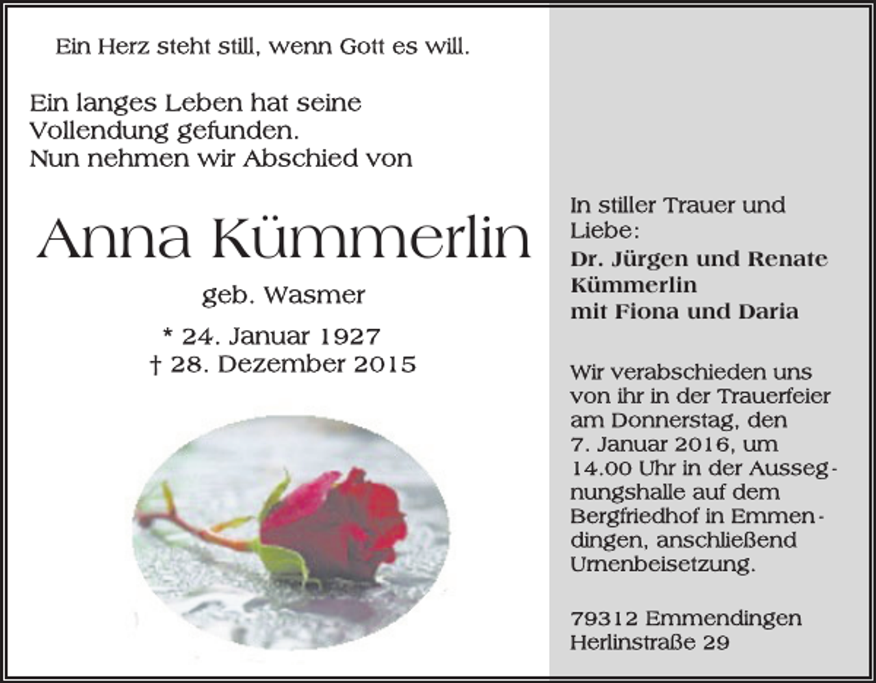 <p>Anna Kümmerlin</p><p>Dr. Jürgen und Renate<br />Kümmerlin<br />mit Fiona und Daria</p>