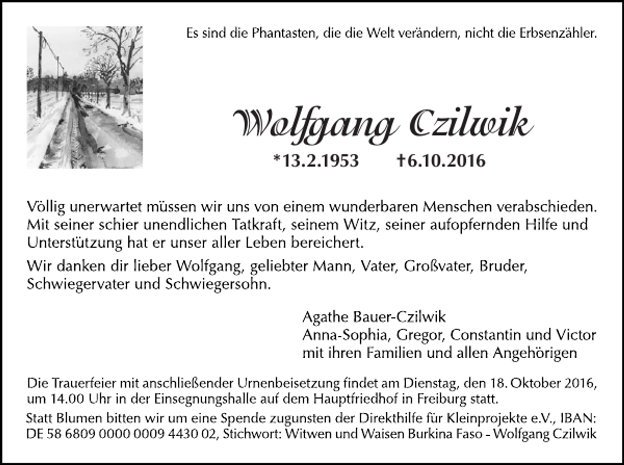 <p>Wolfgang Czilwik<br />*13.2.1953</p><p>¡6.10.2016</p>