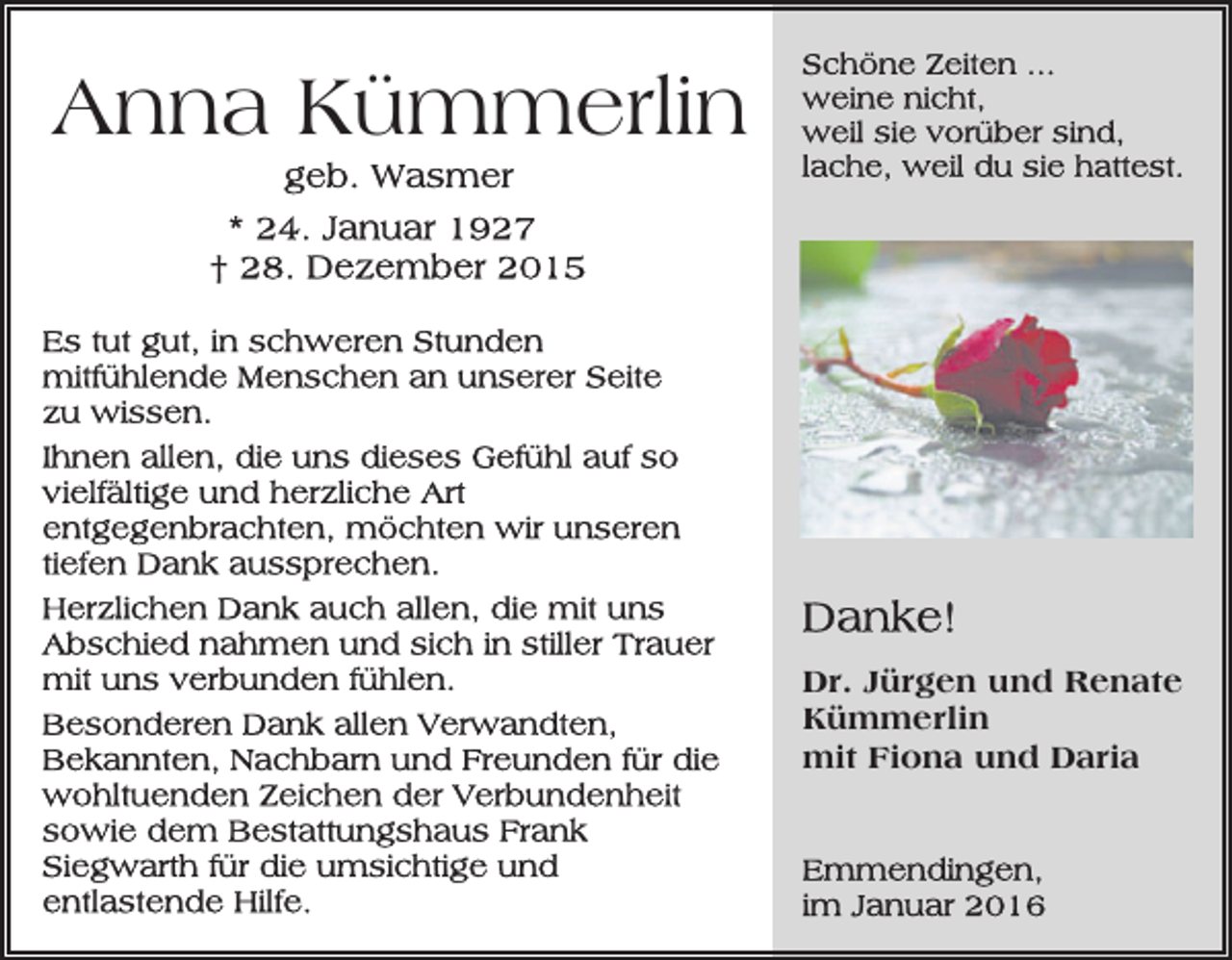 <p>Anna Kümmerlin</p><p>Dr. Jürgen und Renate<br />Kümmerlin<br />mit Fiona und Daria</p>