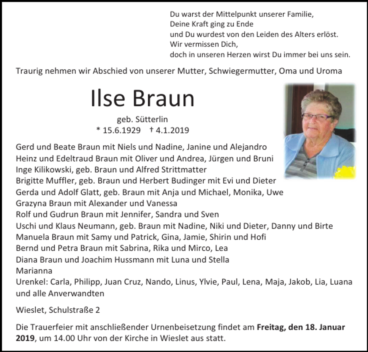 Ilse Braun | Traueranzeigen, Nachrufe & Danksagungen auf BZtrauer.de