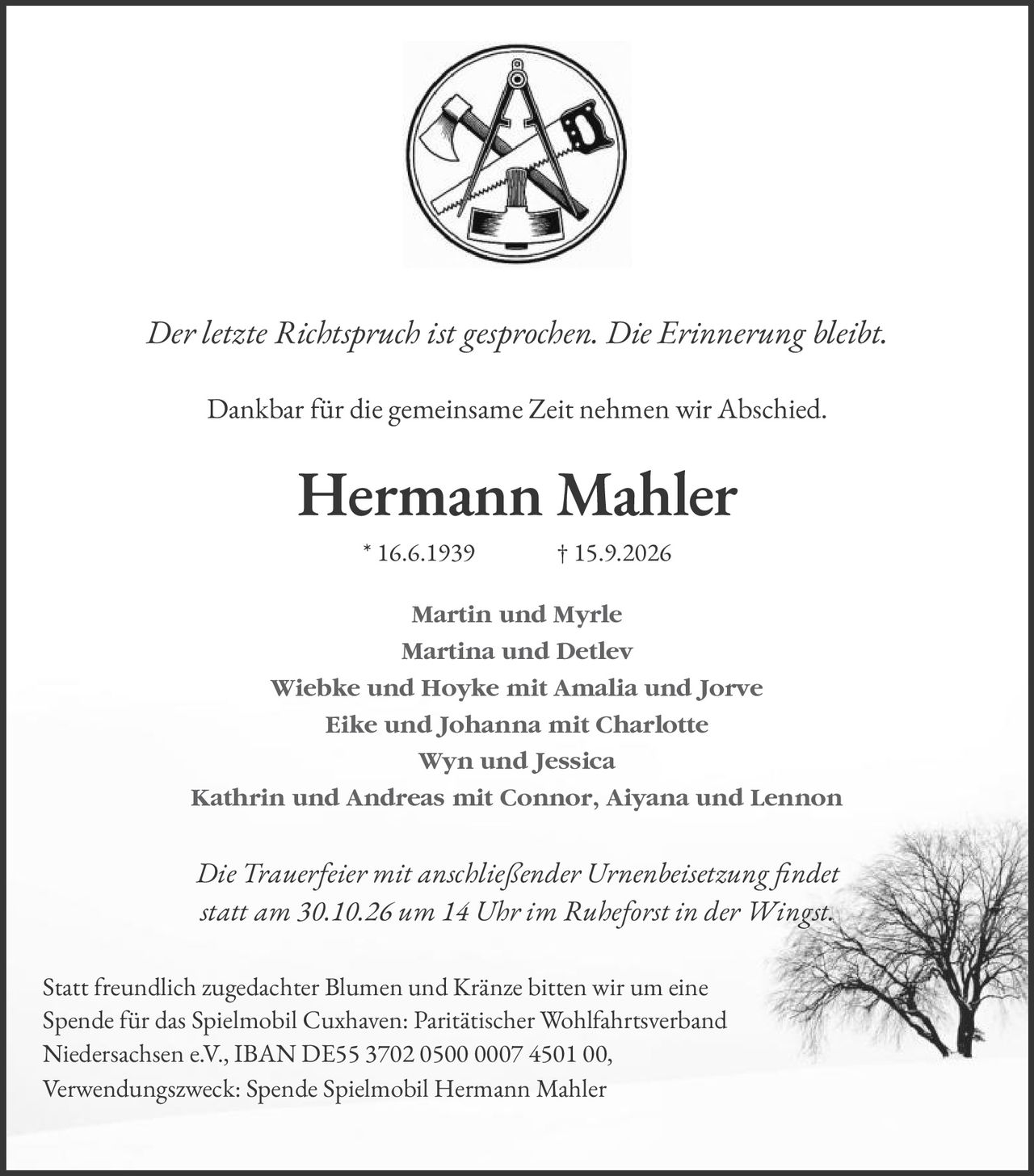 Martin und Myrle Martina und Detlev Wiebke und Hoyke mit Amalia und Jorve Eike und Johanna mit Charlotte Wyn und Jessica Kathrin und Andreas mit Connor, Aiyana und Lennon