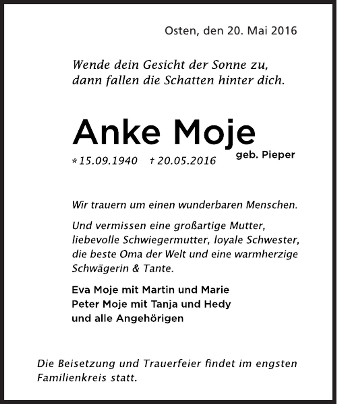 <p>Osten, den 20. Mai 2016</p>