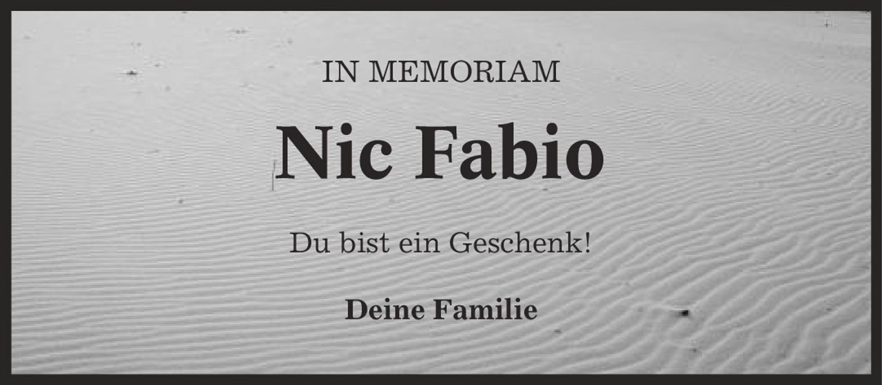 In Memoriam Nic Fabio Du bist ein Geschenk! Deine Familie