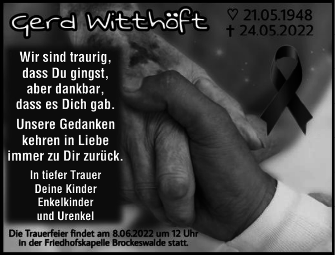 <p>Wir sind traurig,<br />dass Du gingst,<br />aber dankbar,<br />dass es Dich gab.<br />Unsere Gedanken<br />kehren in Liebe<br />immer zu Dir zurück.<br />In tiefer Trauer<br />Deine Kinder<br />Enkelkinder<br />und Urenkel</p>