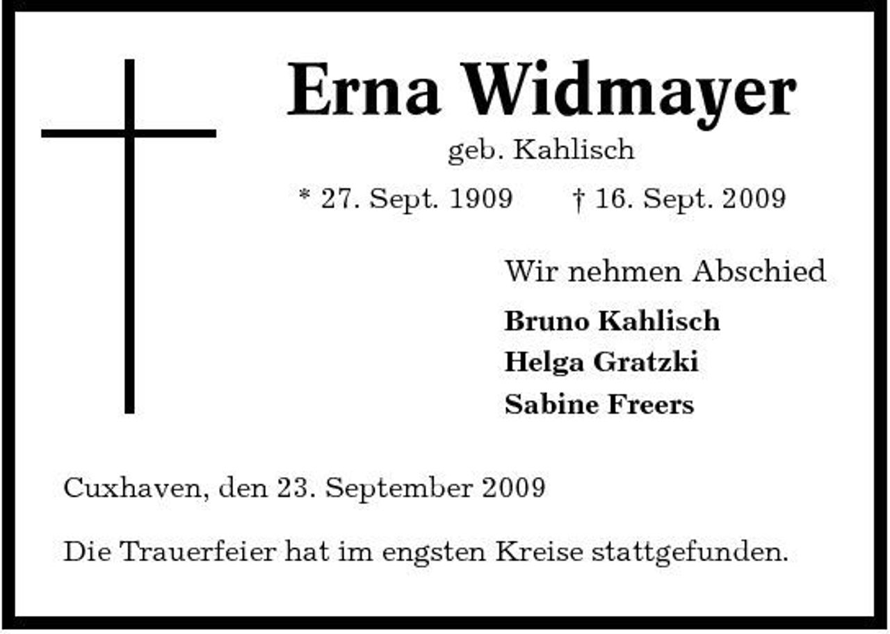 <p>DRK-Ortsverein Abbenseth<br />Wir nehmen Abschied von unserem Mitglied</p><p>Mariechen Gerken<br />Wir werden ihr Andenken in Ehren halten.</p>